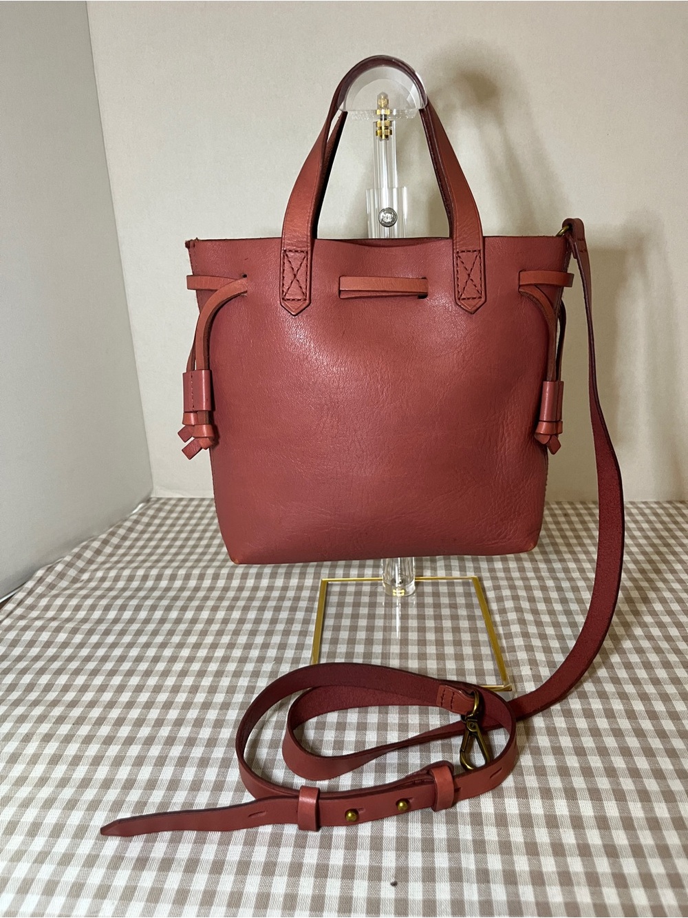 Madewell Bucket Crossbody with Brass Hardware In Rose/Terracotta Leather